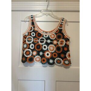 Julia By Love J Women Large Crop Top Crochet Handmade Style Sweater Vest/Top